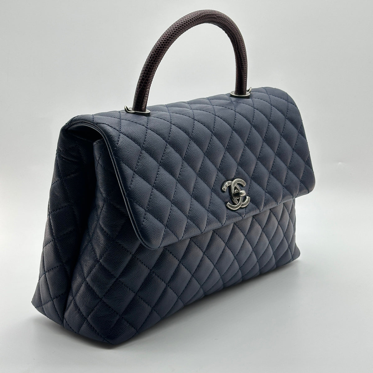 Chanel Quilted Caviar Leather Navy Top Handle Flap Bag
