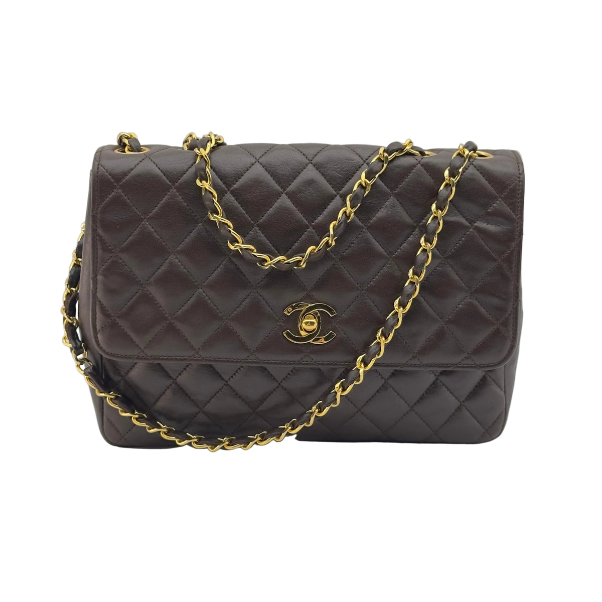 Chanel Quilted Caviar Leather Classic Flap Medium Brown Chain Shoulder Bag