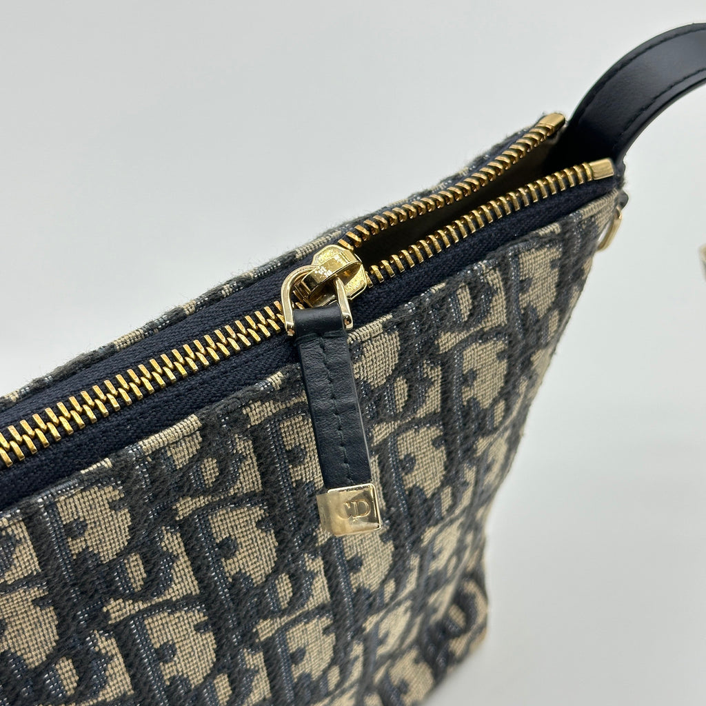Dior Oblique Canvas Navy Leather Shoulder Bag