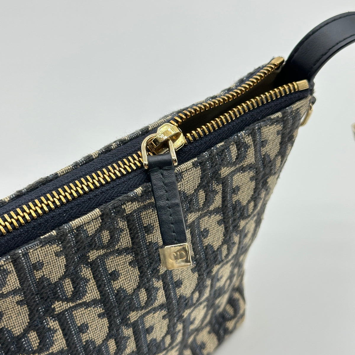 Dior Oblique Canvas Navy Leather Shoulder Bag