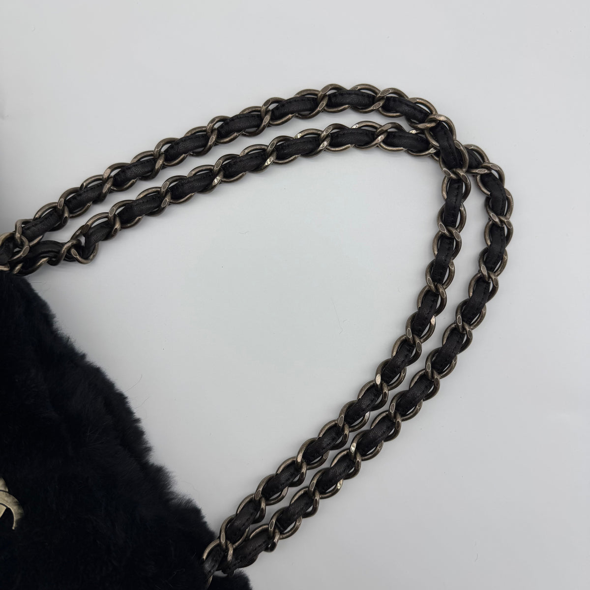▼JAPAN ONLY▼CHANEL Rabbit Fur Chain Tote Bag with CC Logo Black 6XXXXXX