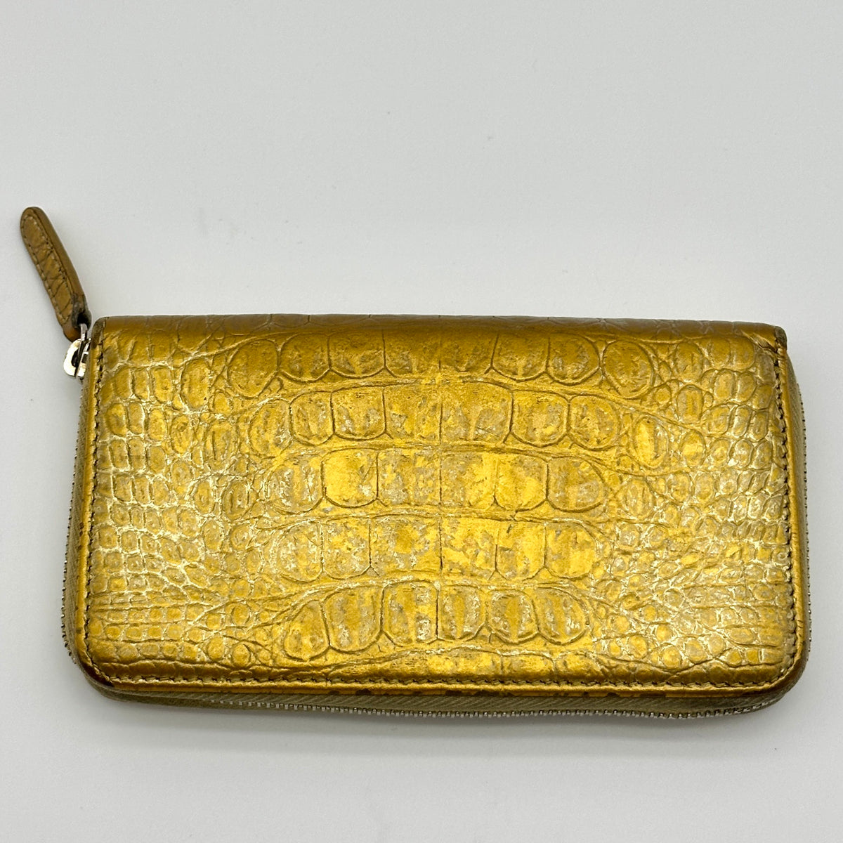 Chanel Crocodile Leather Coco Mark Gold Zip-Around Wallet