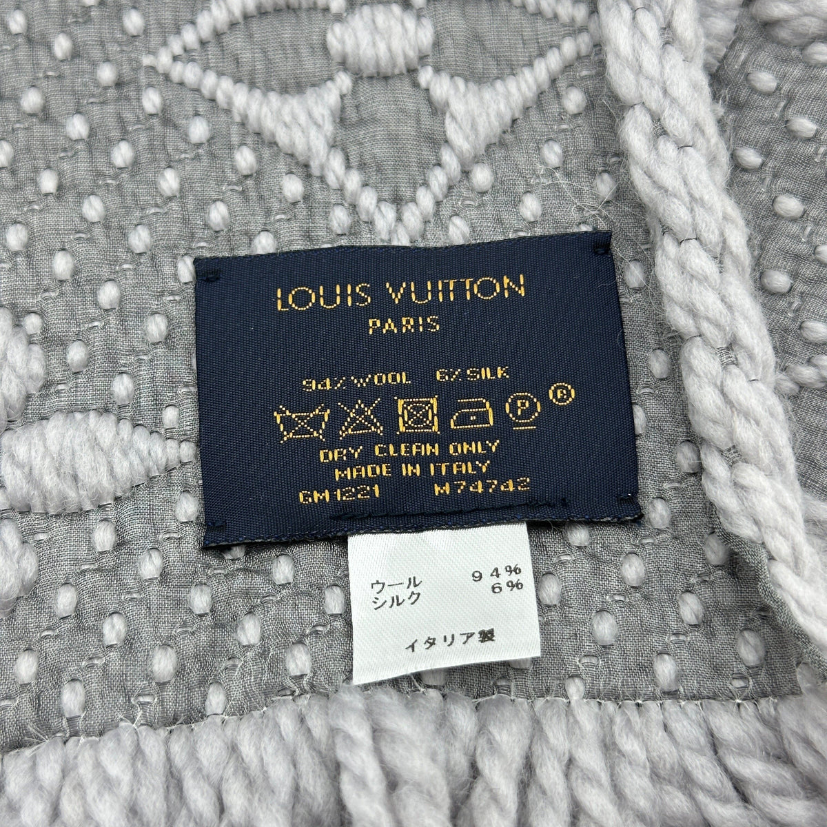Louis Vuitton Logomania Wool Silk Gris Perle Scarf M74742