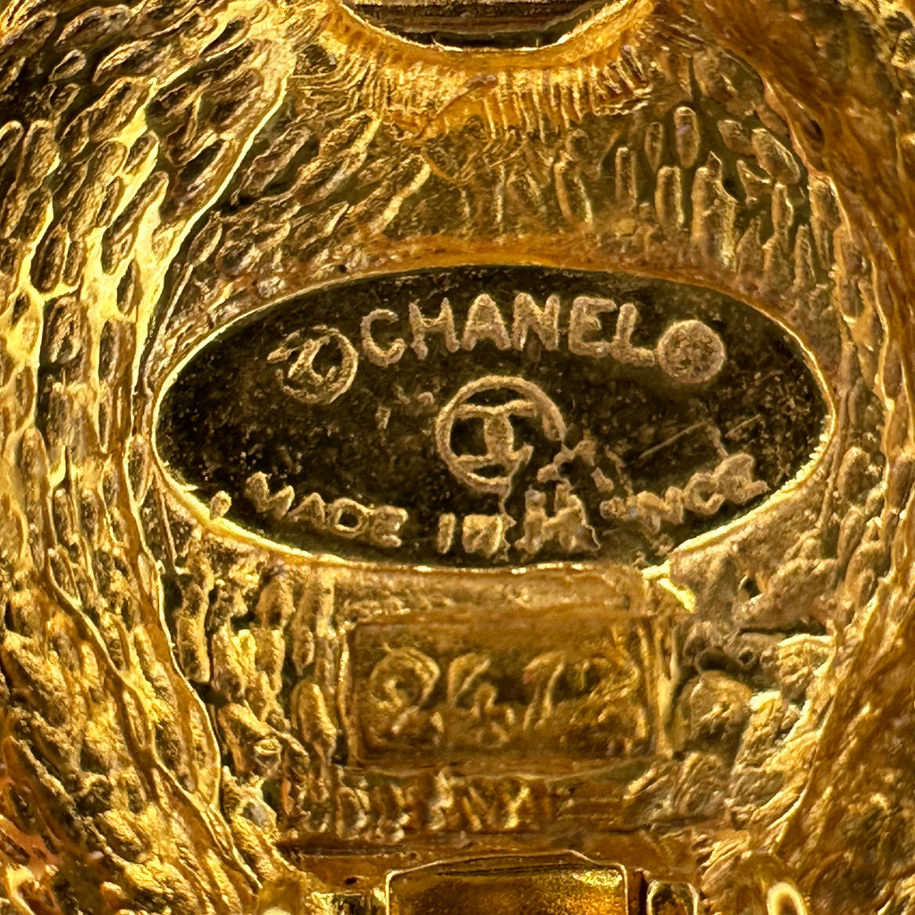 CHANEL Earrings Coco Mark Metal/Stone Gold/Brown Women's Free Shipping