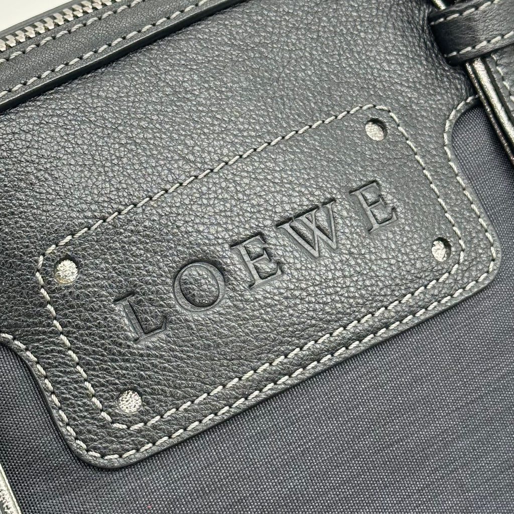 LOEWE Handbag Leather Nylon Black Silver Hardware