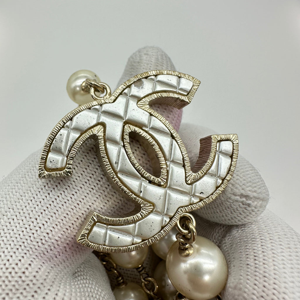 Chanel Double C Pearl Sweater Chain Necklace