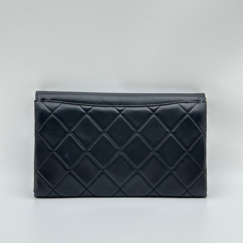 Chanel Matelasse Leather Logo Plate Black Crossbody Bag
