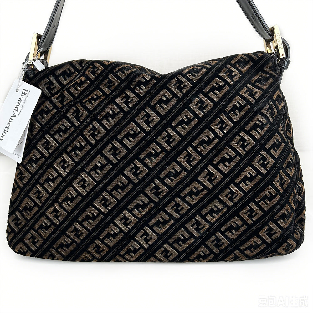 Fendi Black Velvet Baguette Bag Gold Hardware Acrylic Chain