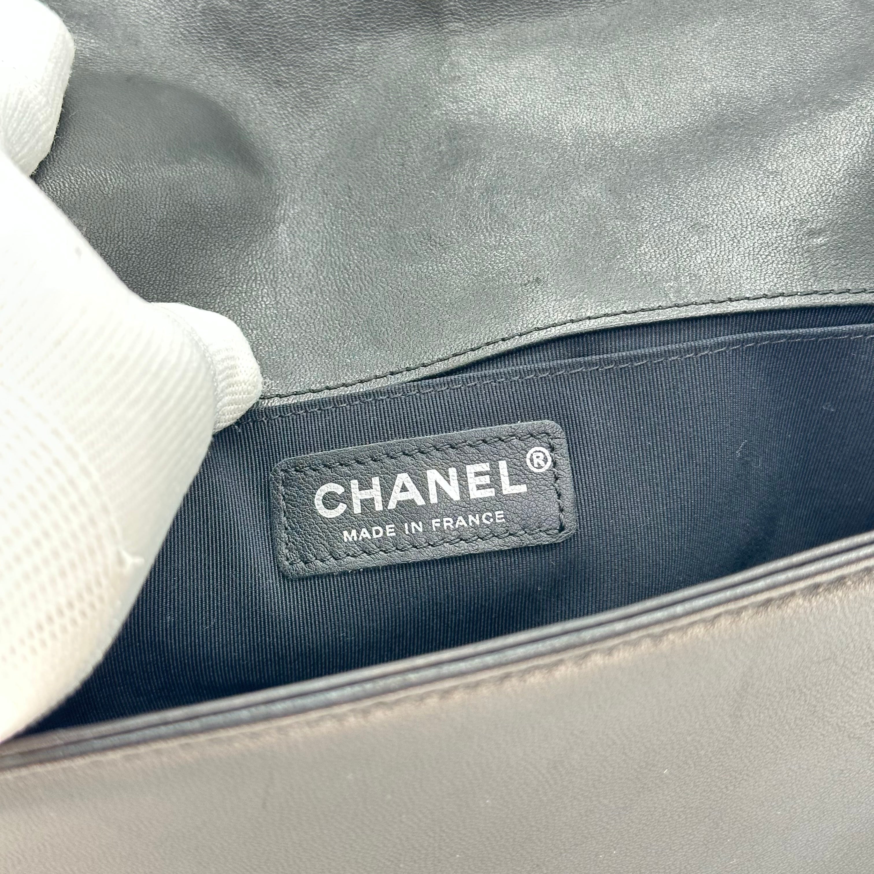 Chanel Boy Chanel 25 Lambskin Chain Shoulder Bag Black Silver 21 Series