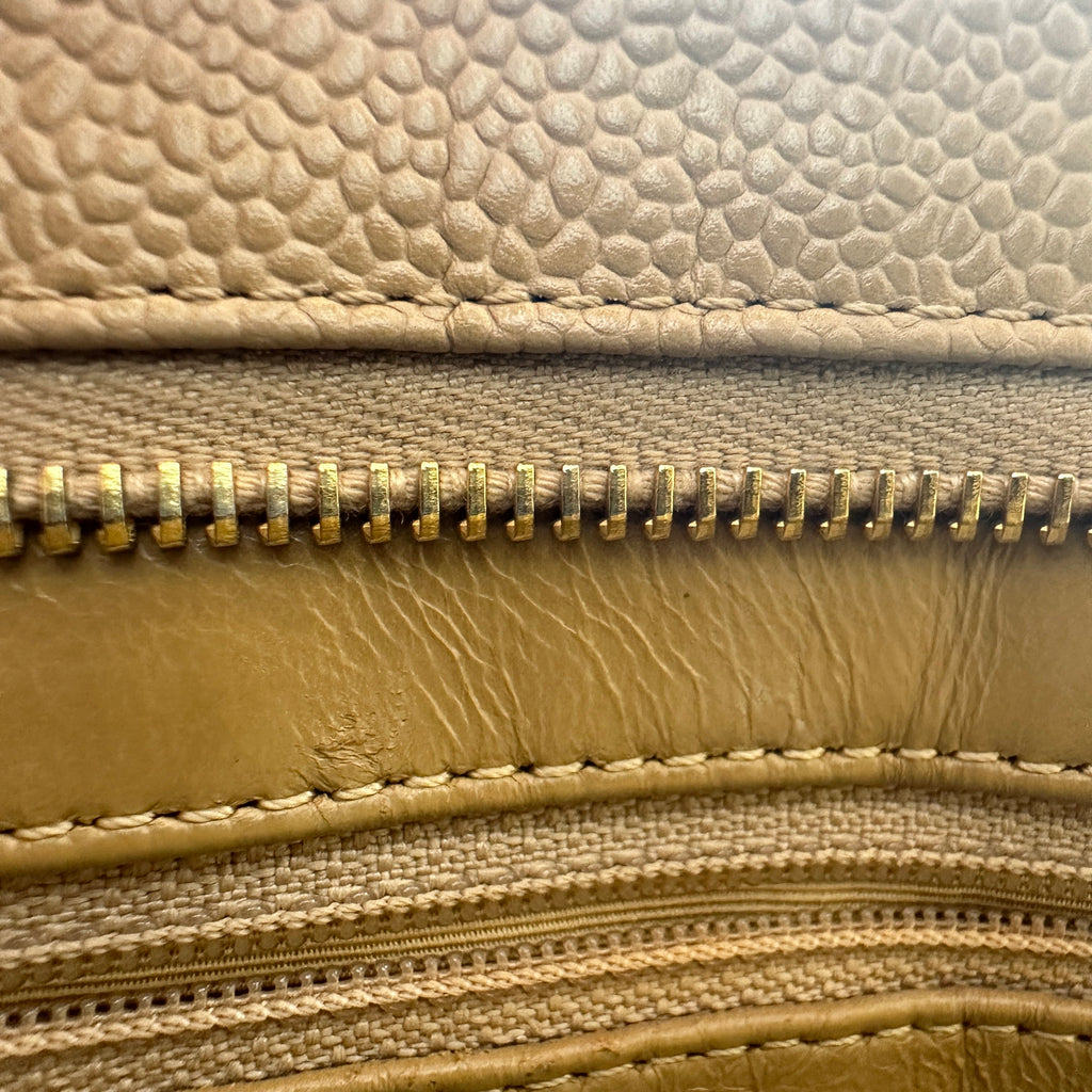 chanel beige quilted caviar leather medallion tote bag