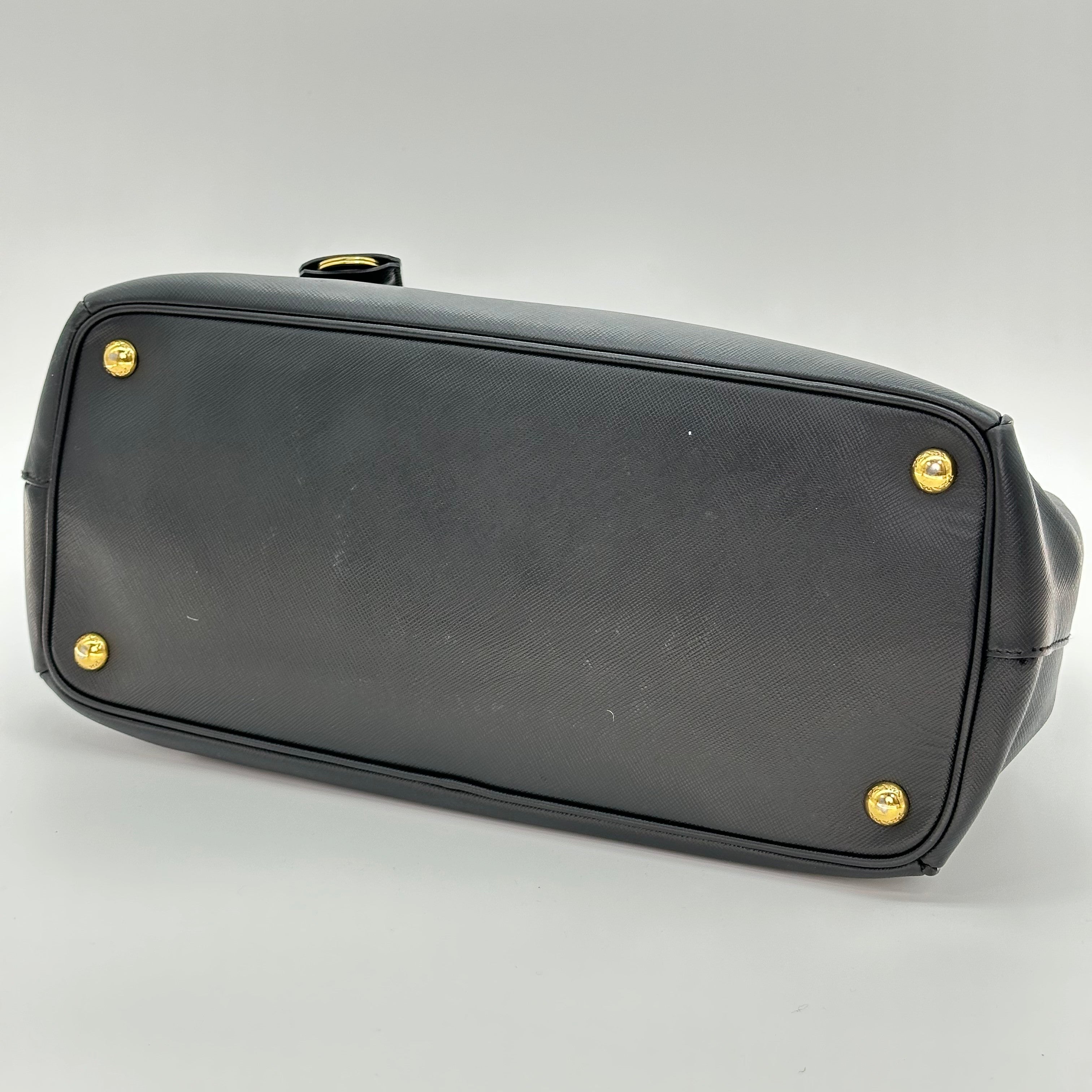 Prada Galleria Saffiano 2Way Handbag Shoulder Bag Black Gold