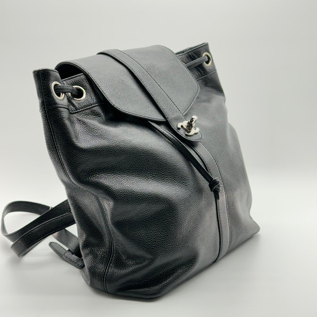 chanel caviar cc backpack black caviar leather