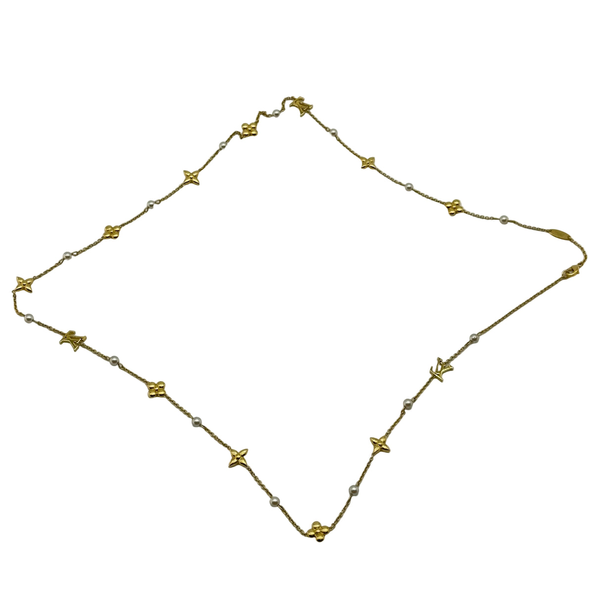 Louis Vuitton Gold Pearl Monogram Charm Necklace