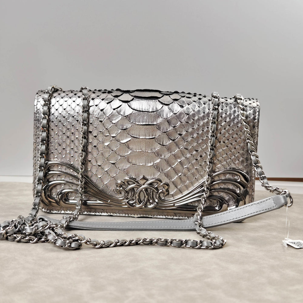 Chanel Python Chain Shoulder Bag Silver