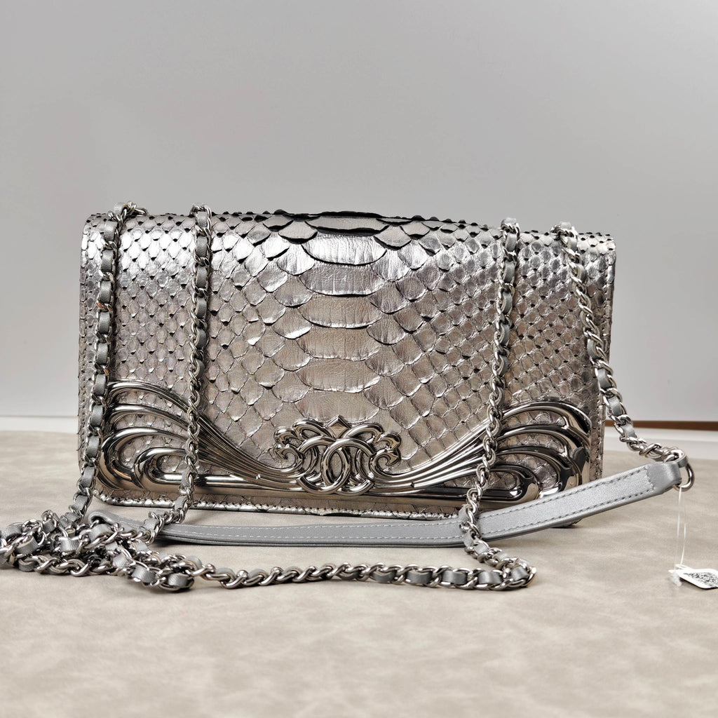 Chanel Python Chain Shoulder Bag Silver