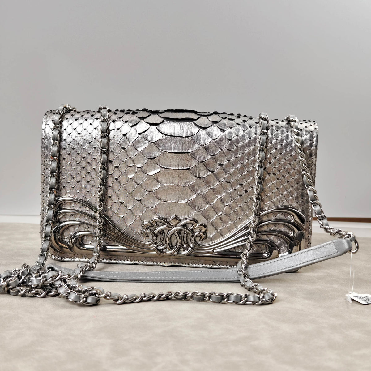 Chanel Python Chain Shoulder Bag Silver
