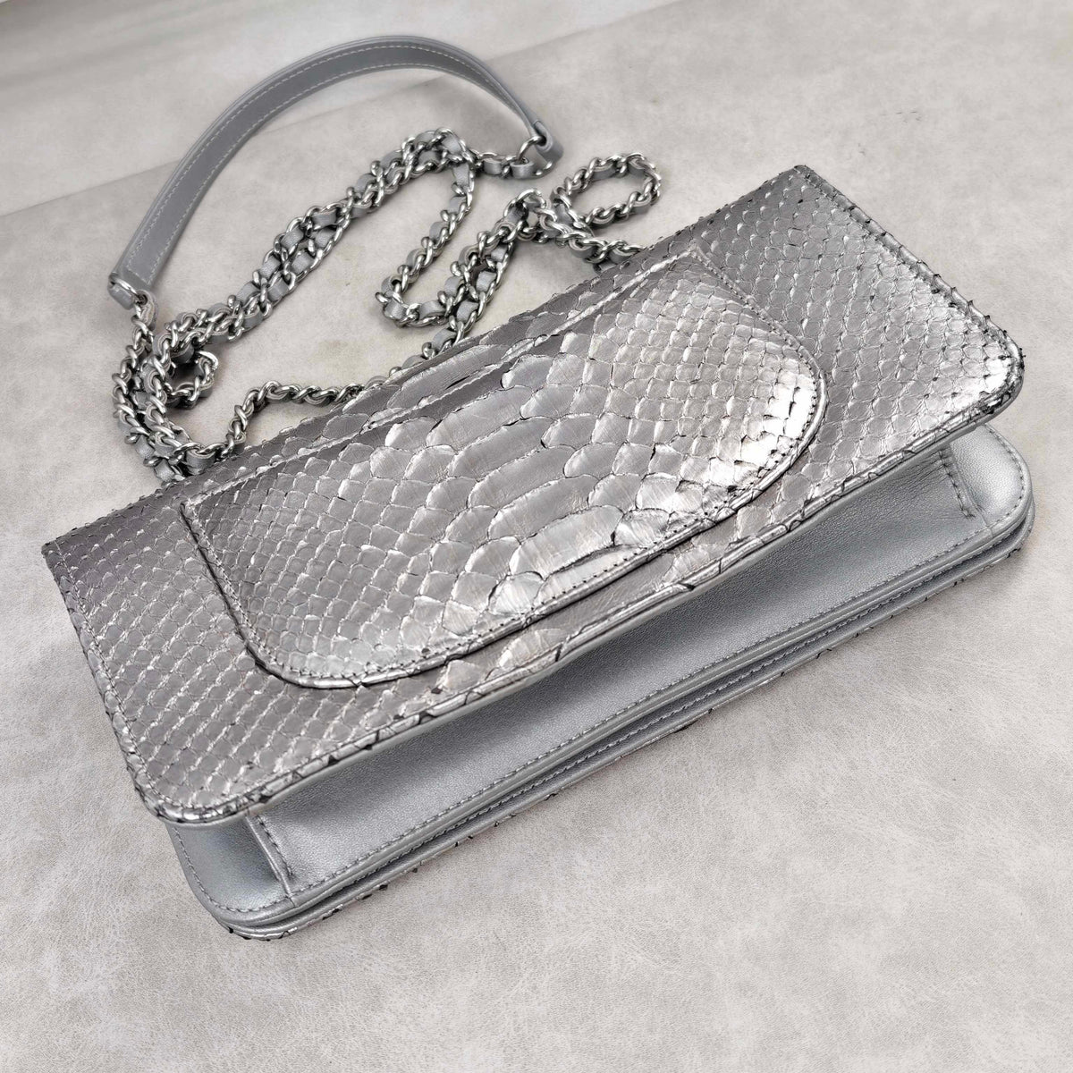 Chanel Python Chain Shoulder Bag Silver