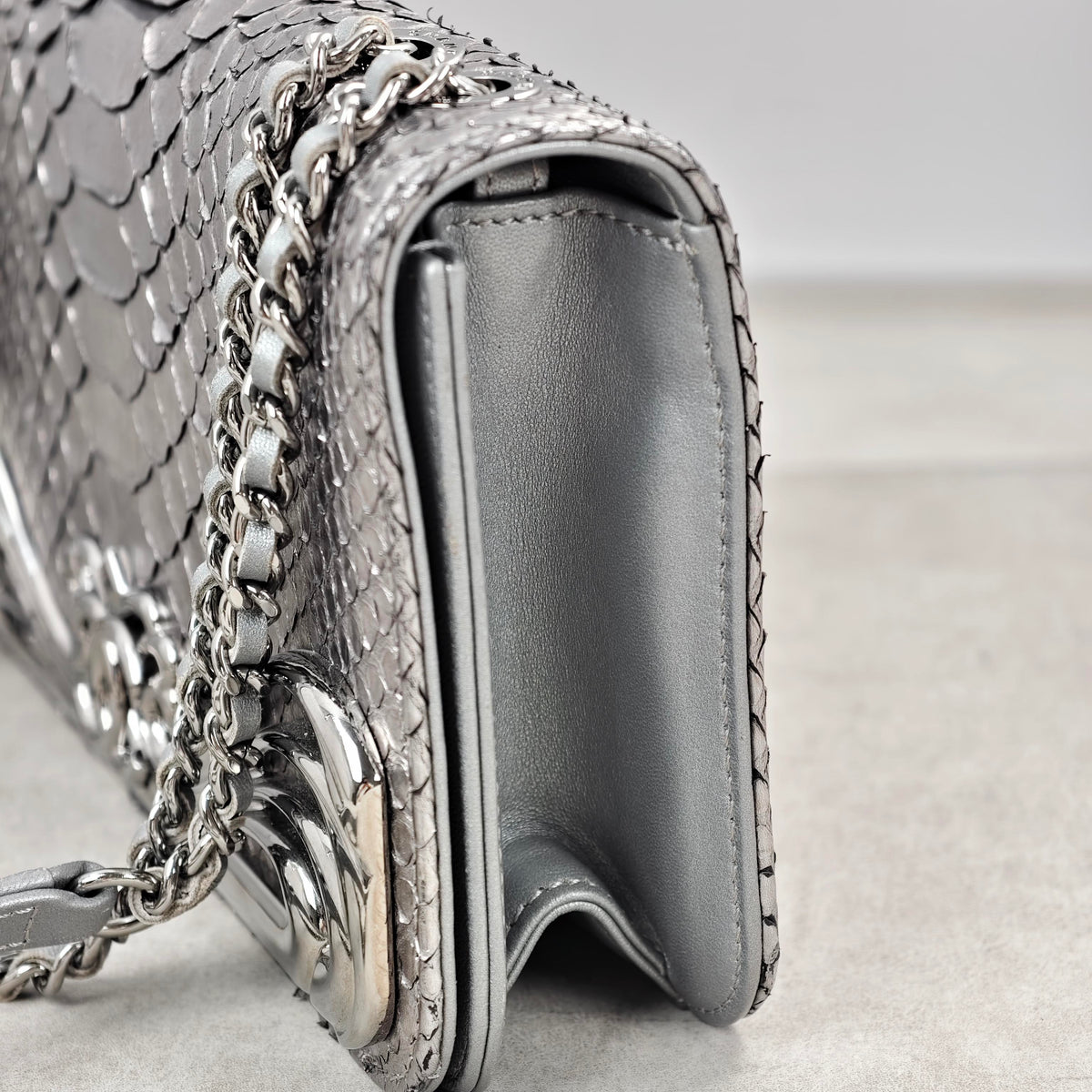 Chanel Python Chain Shoulder Bag Silver
