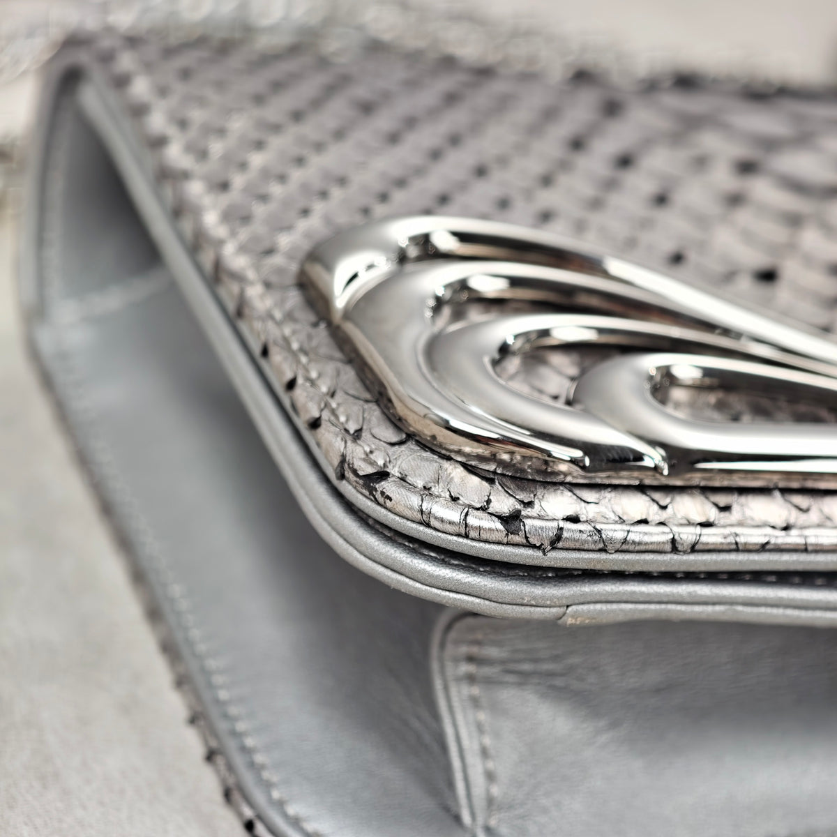 Chanel Python Chain Shoulder Bag Silver
