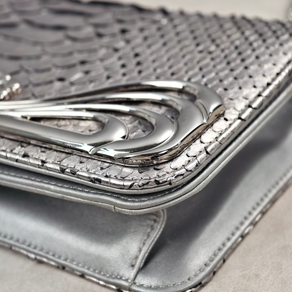 Chanel Python Chain Shoulder Bag Silver