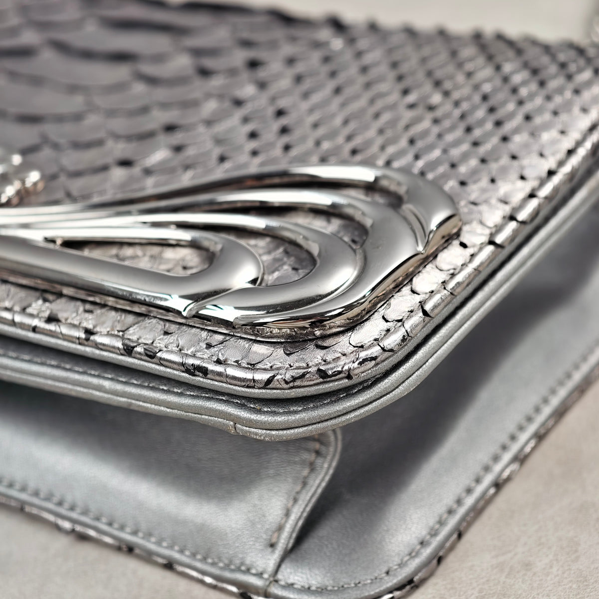 Chanel Python Chain Shoulder Bag Silver