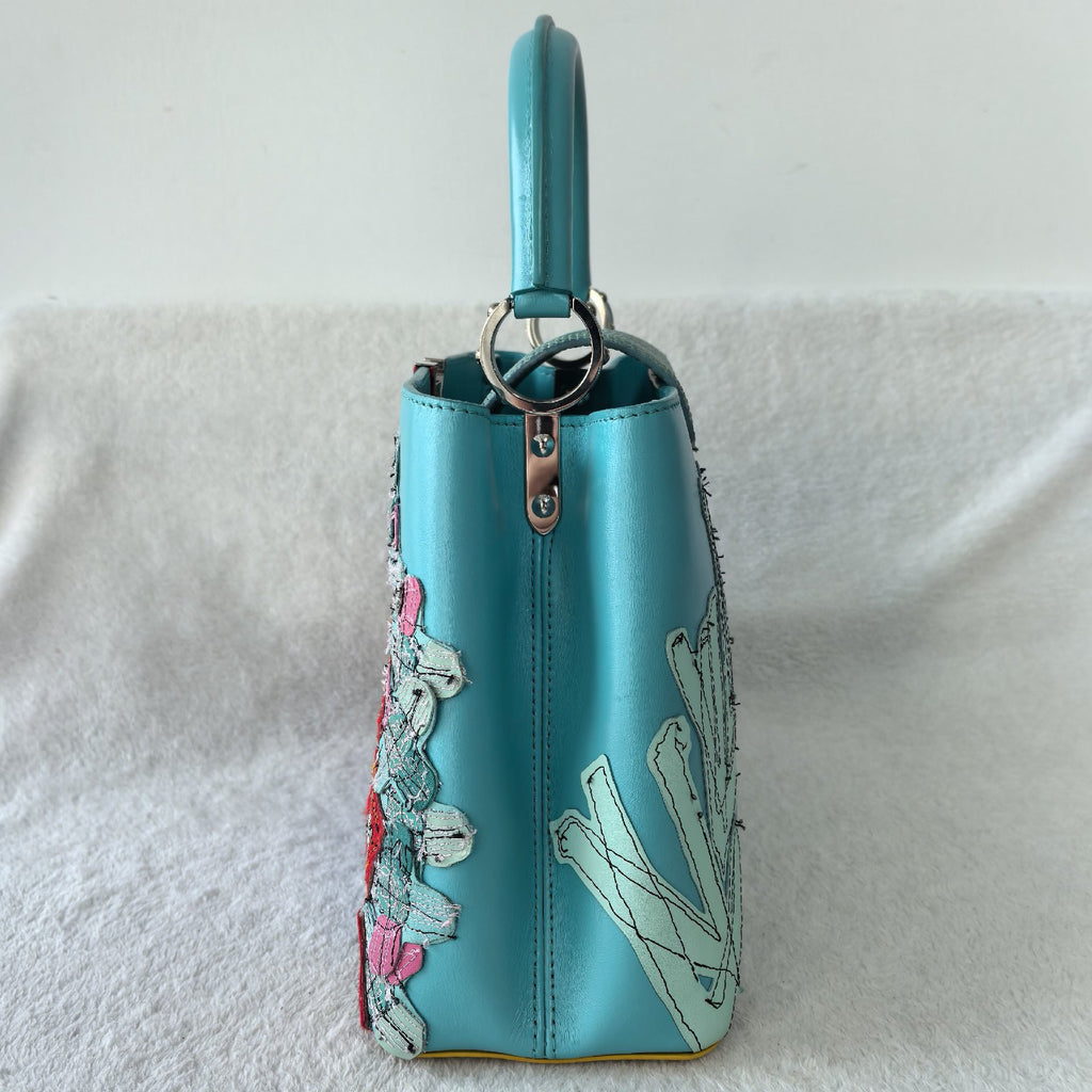 Louis Vuitton Capucines Small Lizard Leather Patchwork Handbag Turquoise Multicolor