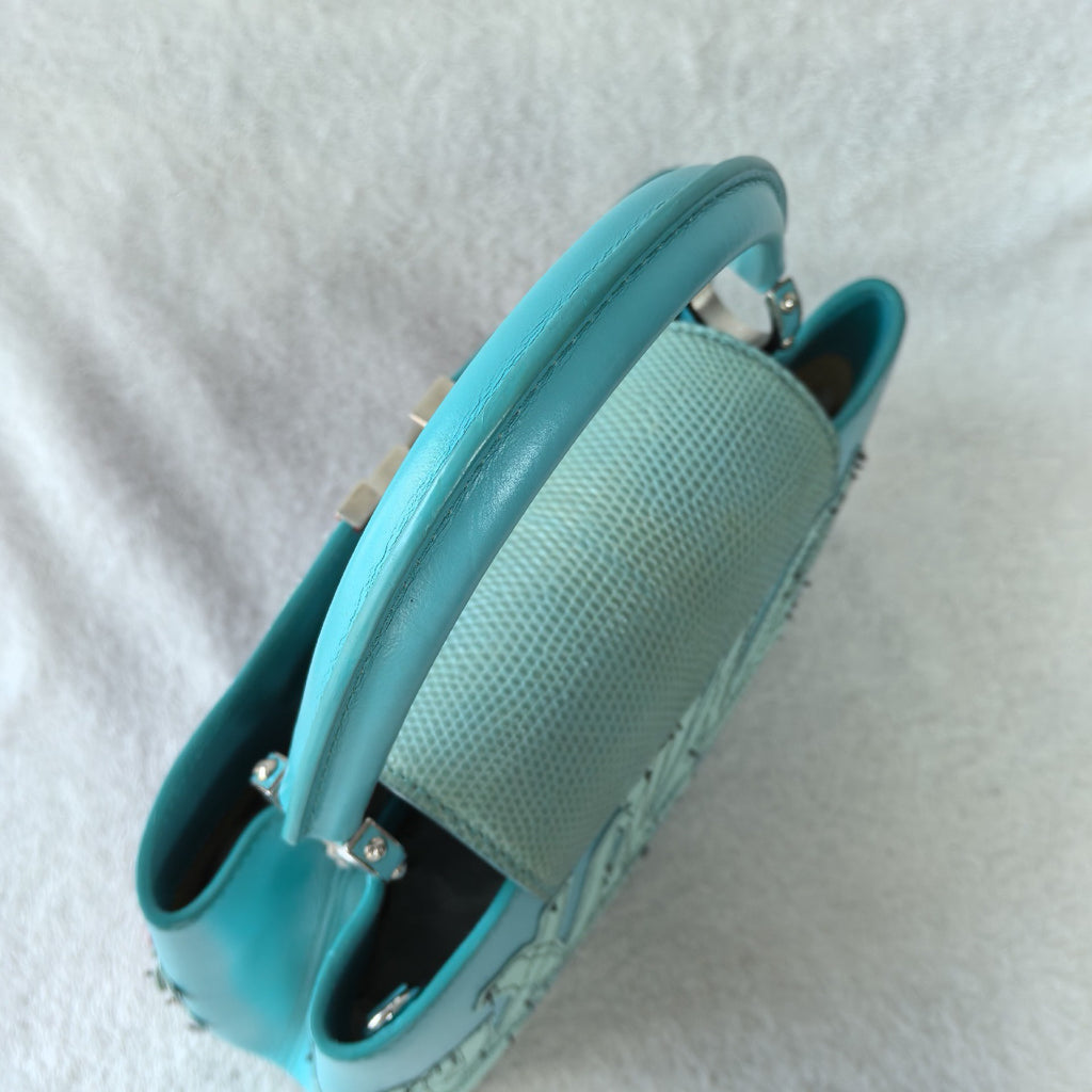 Louis Vuitton Capucines Small Lizard Leather Patchwork Handbag Turquoise Multicolor