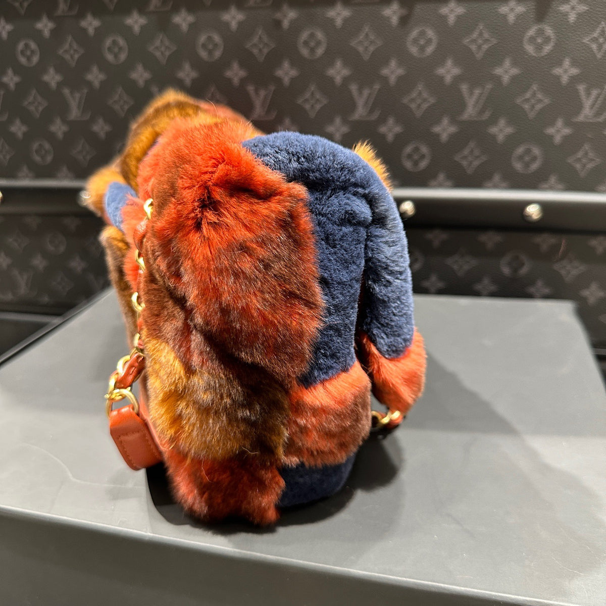 Chanel Medium Classic Flap Rabbit Fur Patchwork Shoulder Bag Multicolor