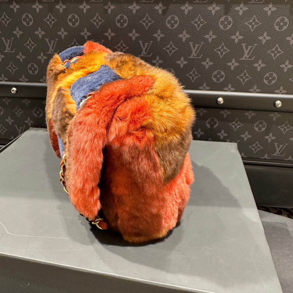 Chanel Medium Classic Flap Rabbit Fur Patchwork Shoulder Bag Multicolor