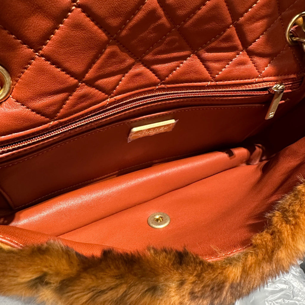 Chanel Medium Classic Flap Rabbit Fur Patchwork Shoulder Bag Multicolor