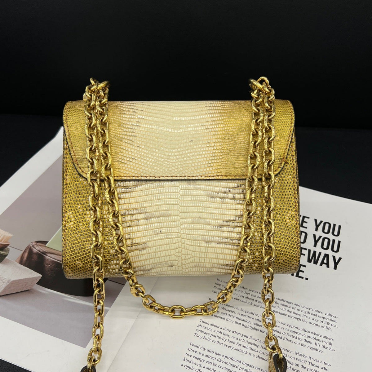 Louis Vuitton Twist Lizard Leather Chain Shoulder Bag Gold and Cream