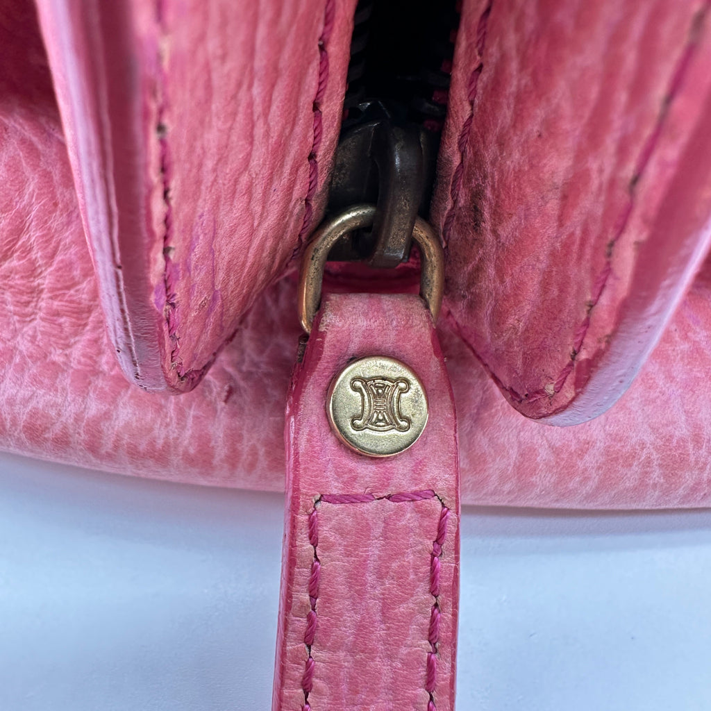 Celine Grained Leather Buckle Detail Pink Handbag