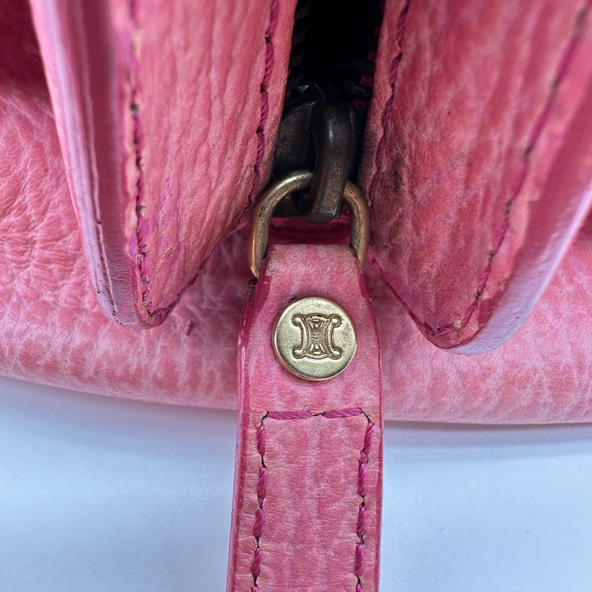 Celine Grained Leather Buckle Detail Pink Handbag