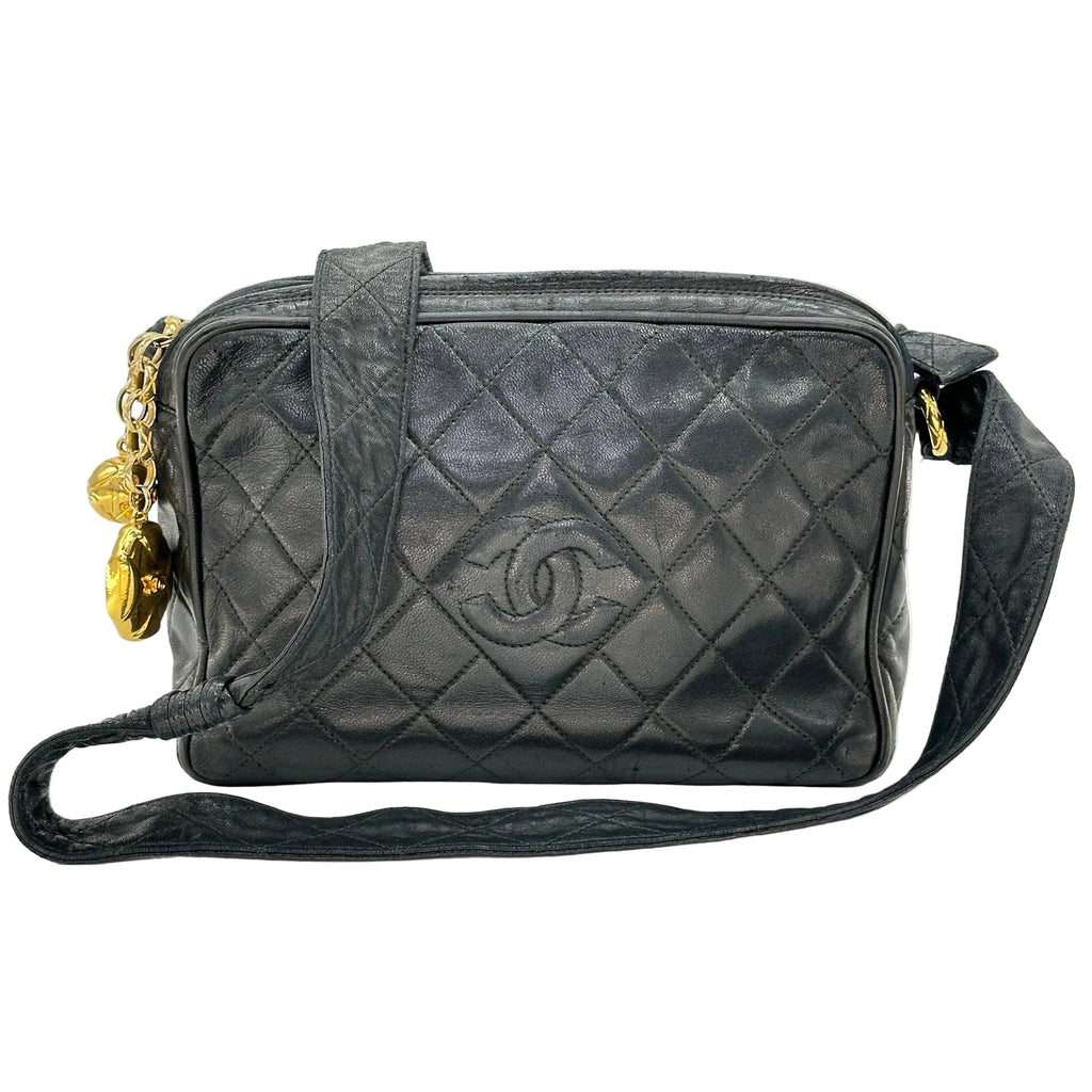 CHANEL Matelassé 2nd Series Camera Bag Lambskin Black Gold Hardware Charm Shoulder Bag