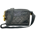 CHANEL Matelassé 2nd Series Camera Bag Lambskin Black Gold Hardware Charm Shoulder Bag