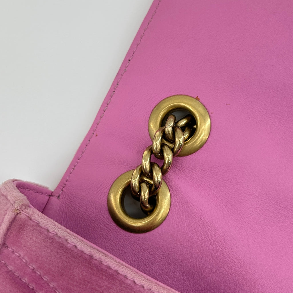 Gucci GG Marmont Velvet Crystal Shoulder Bag Pink 443497
