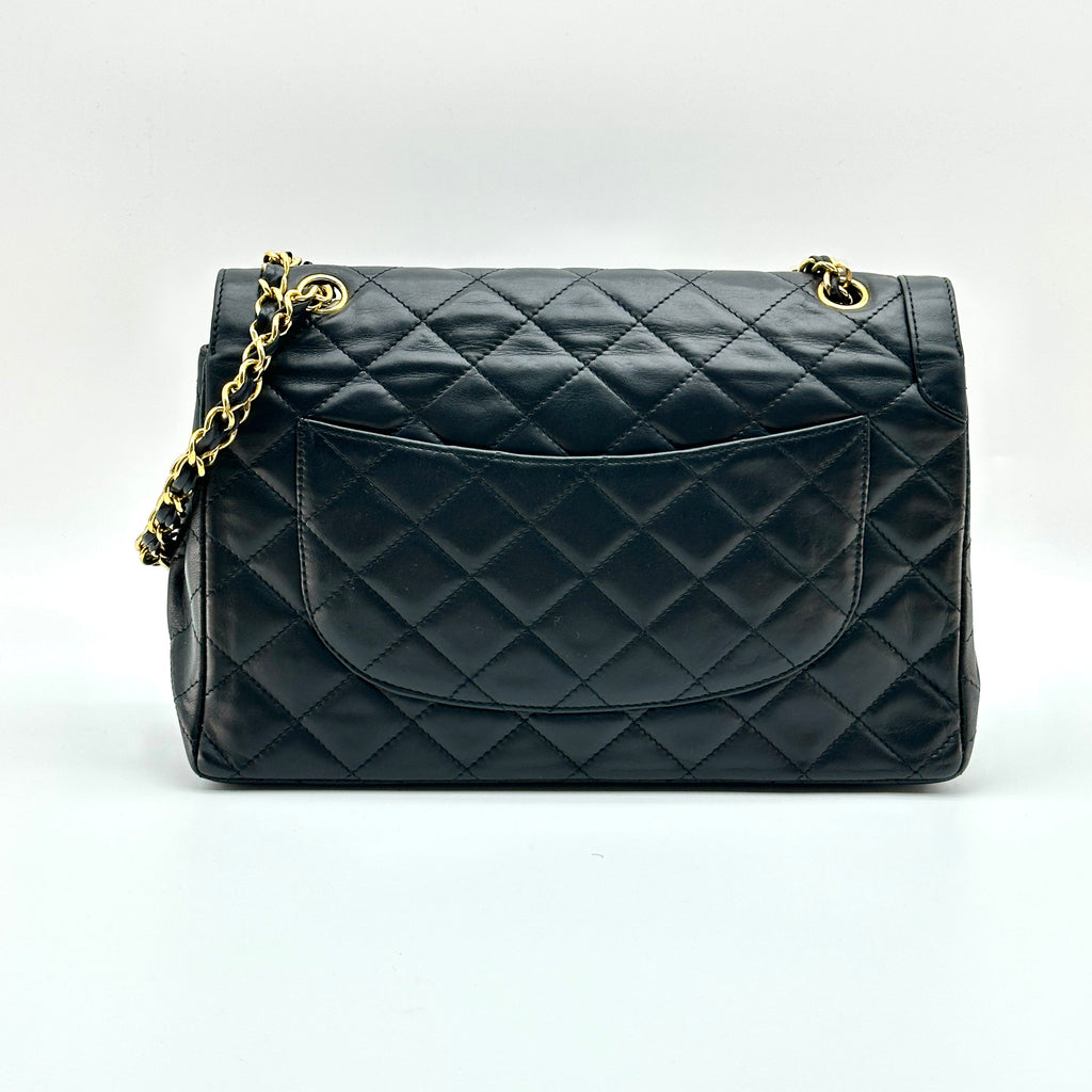 Chanel Matelasse Lambskin Double Flap Double Chain Bag Paris limited Black Gold Metal Fittings 0117900 0 series