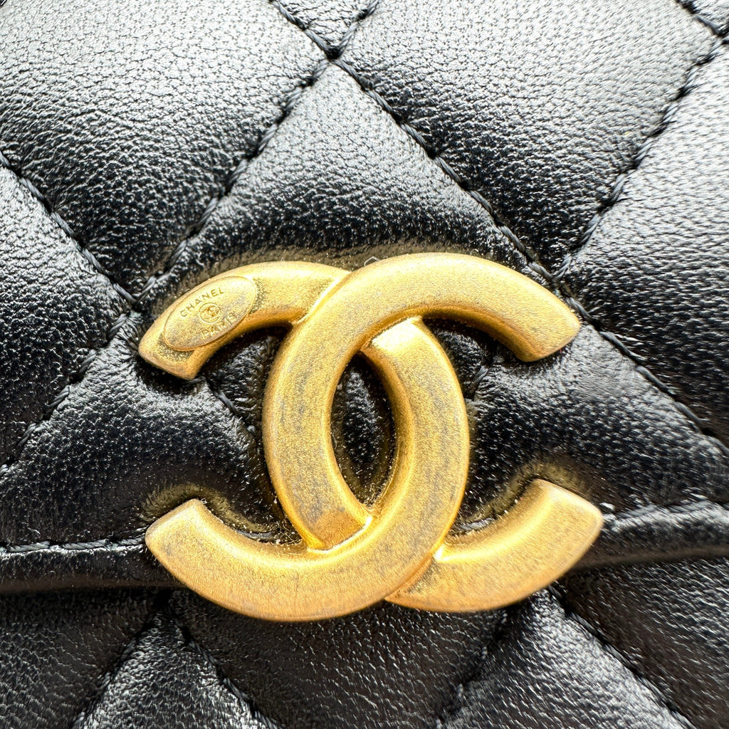 Chanel Quilted Lambskin Trendy CC Mini Black Top Handle Shoulder Bag