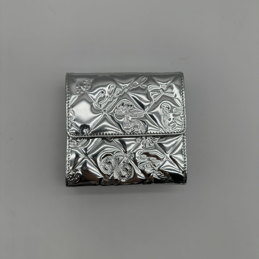 Chanel Icon Line Embossed Leather Metallic Silver Trifold Wallet