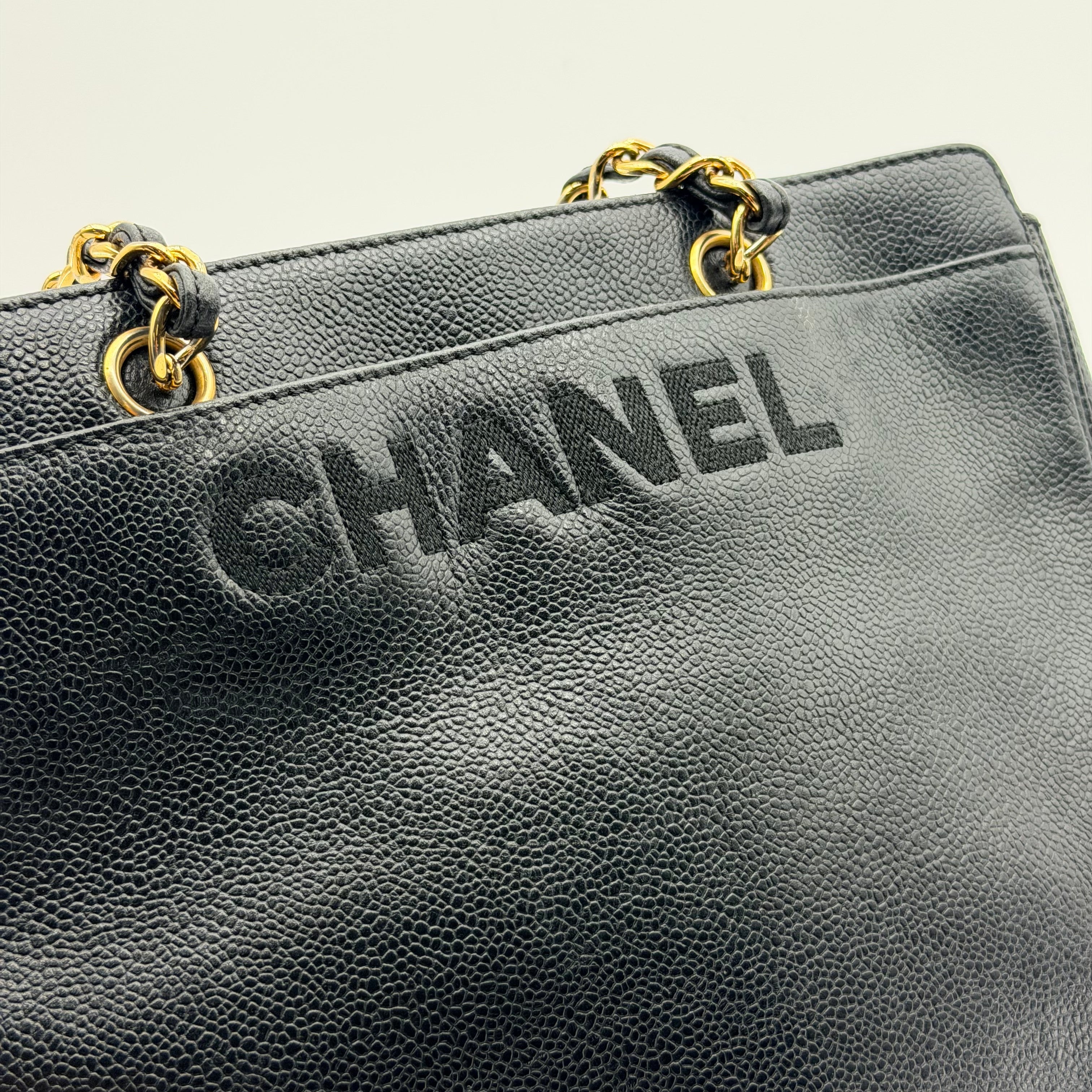 Chanel black caviar leather tote bag
