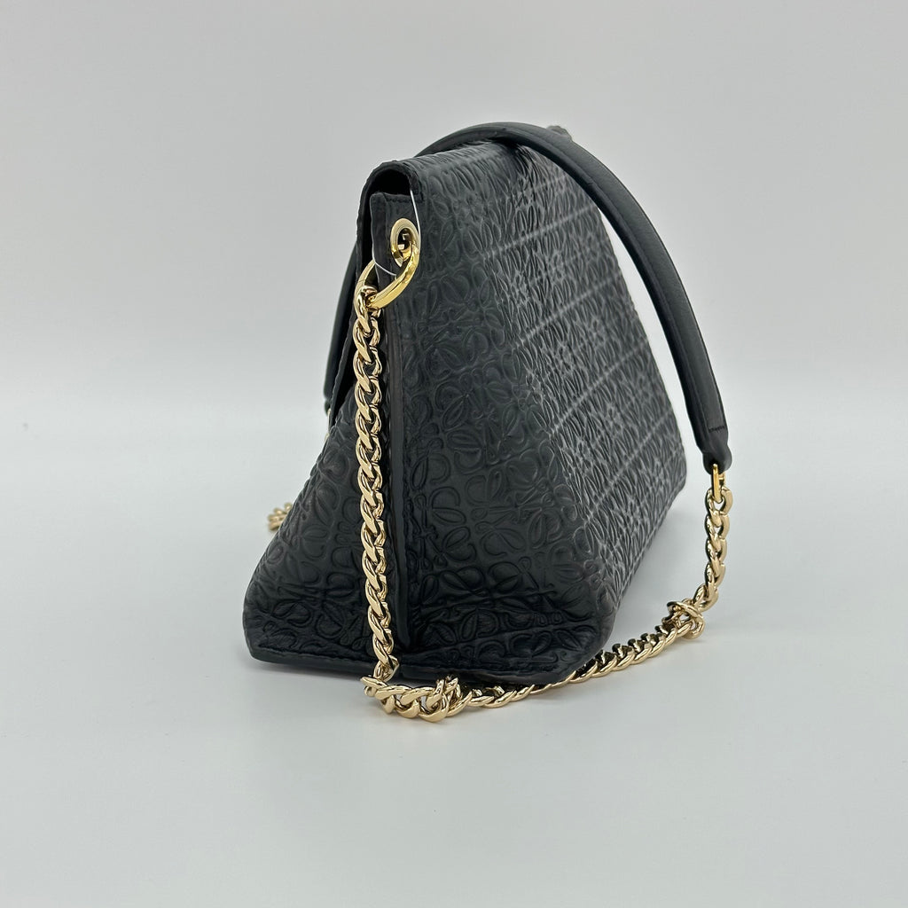 LOEWE avenue chain shoulder bag black gold leather