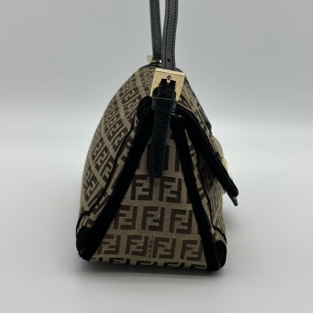 Fendi Zucchino Canvas Mamma Baguette Brown Shoulder Bag