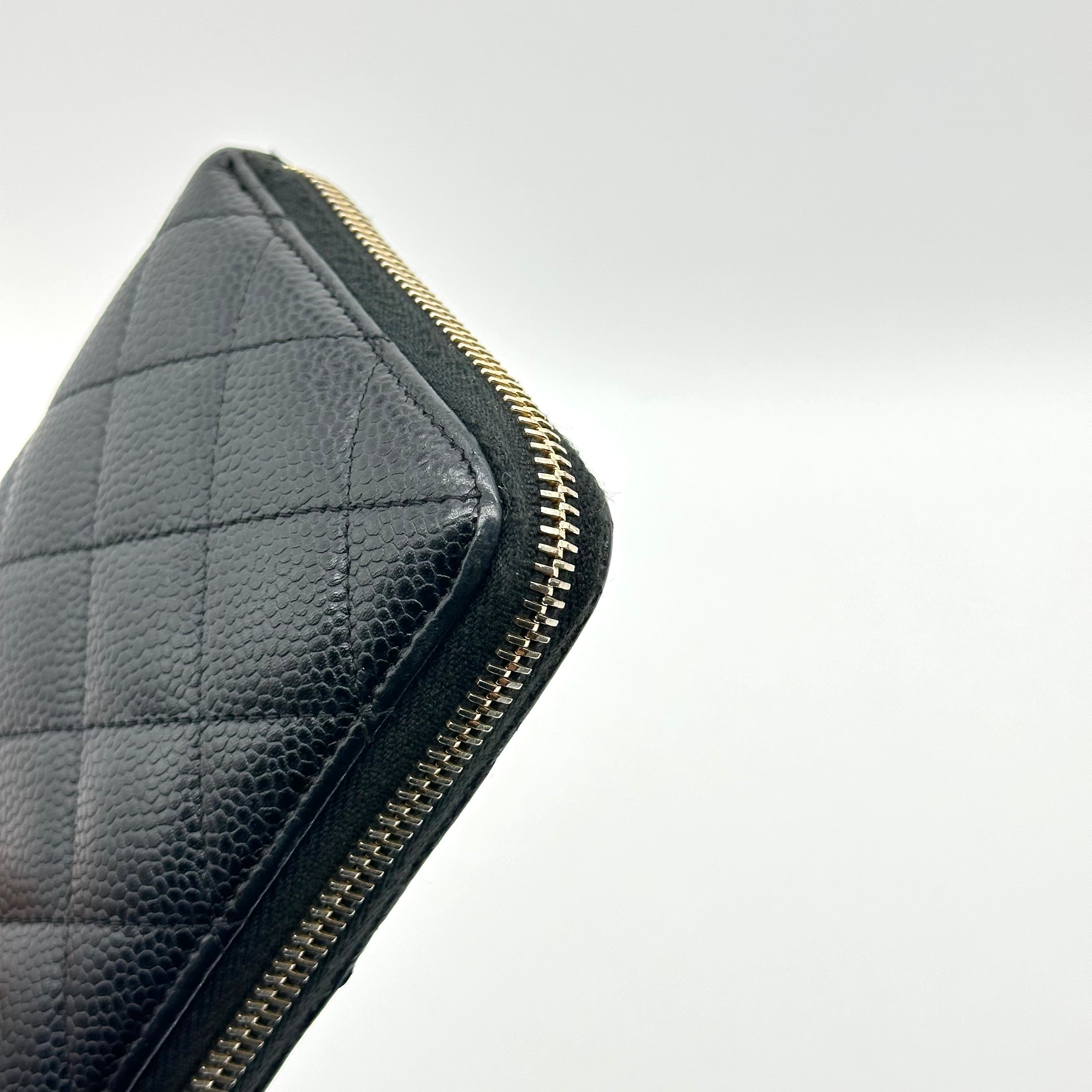 Chanel Caviar Quilted Large Gusset Zip Around Wallet Black