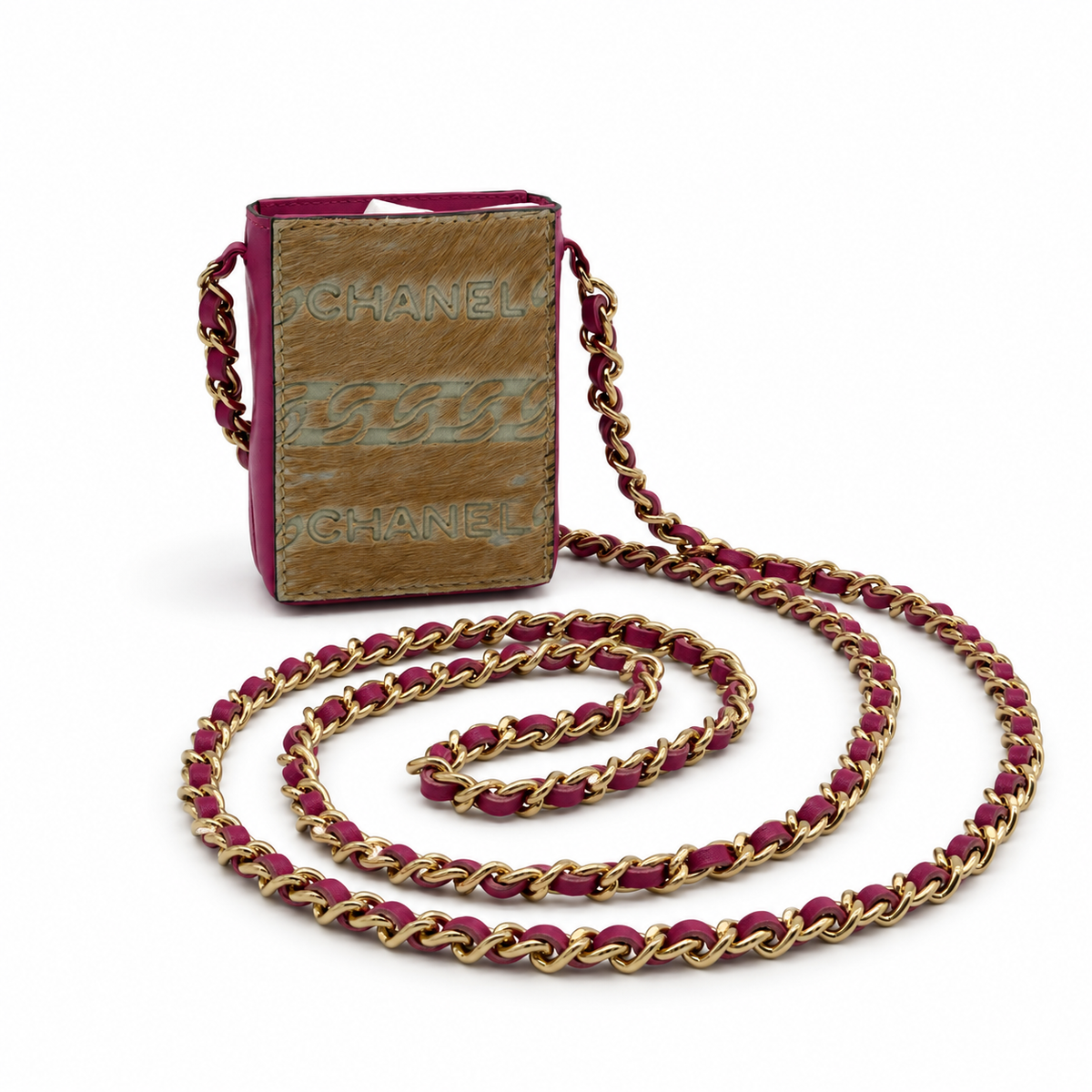 Chanel Logo Canvas Leather Pink Chain Shoulder Pouch