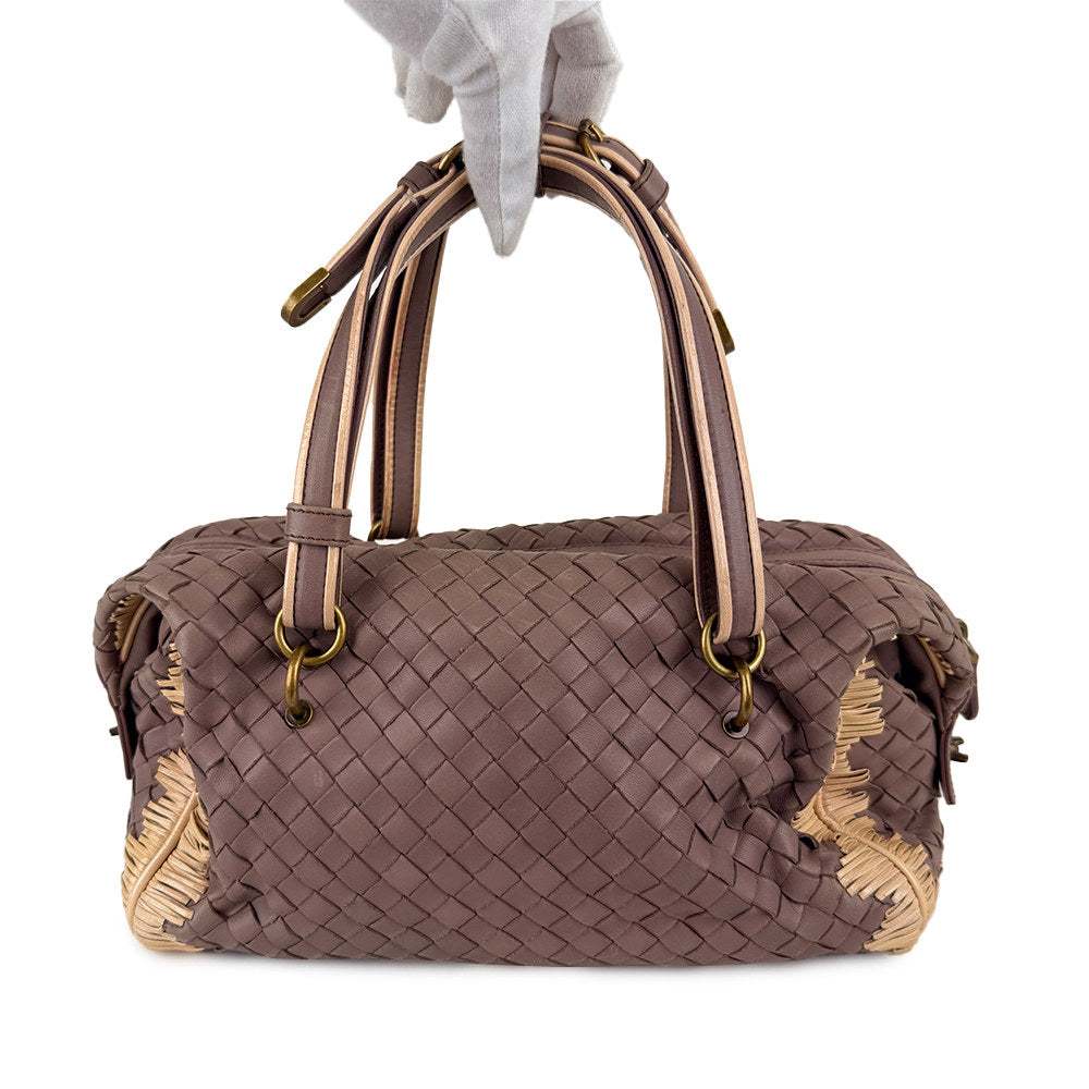 Bottega Veneta Intrecciato Woven Fringe Boston Bag Handbag Purple