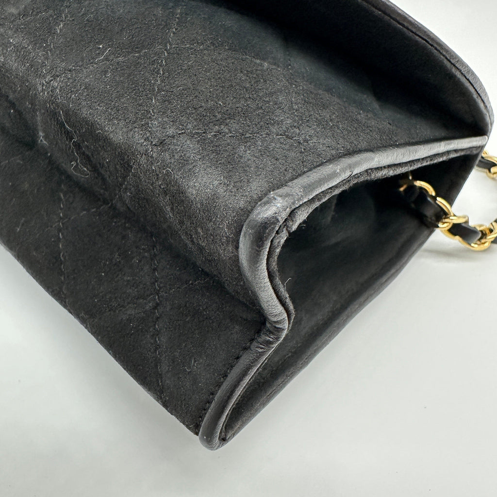 Chanel Quilted Suede Tassel Black Chain Shoulder Bag