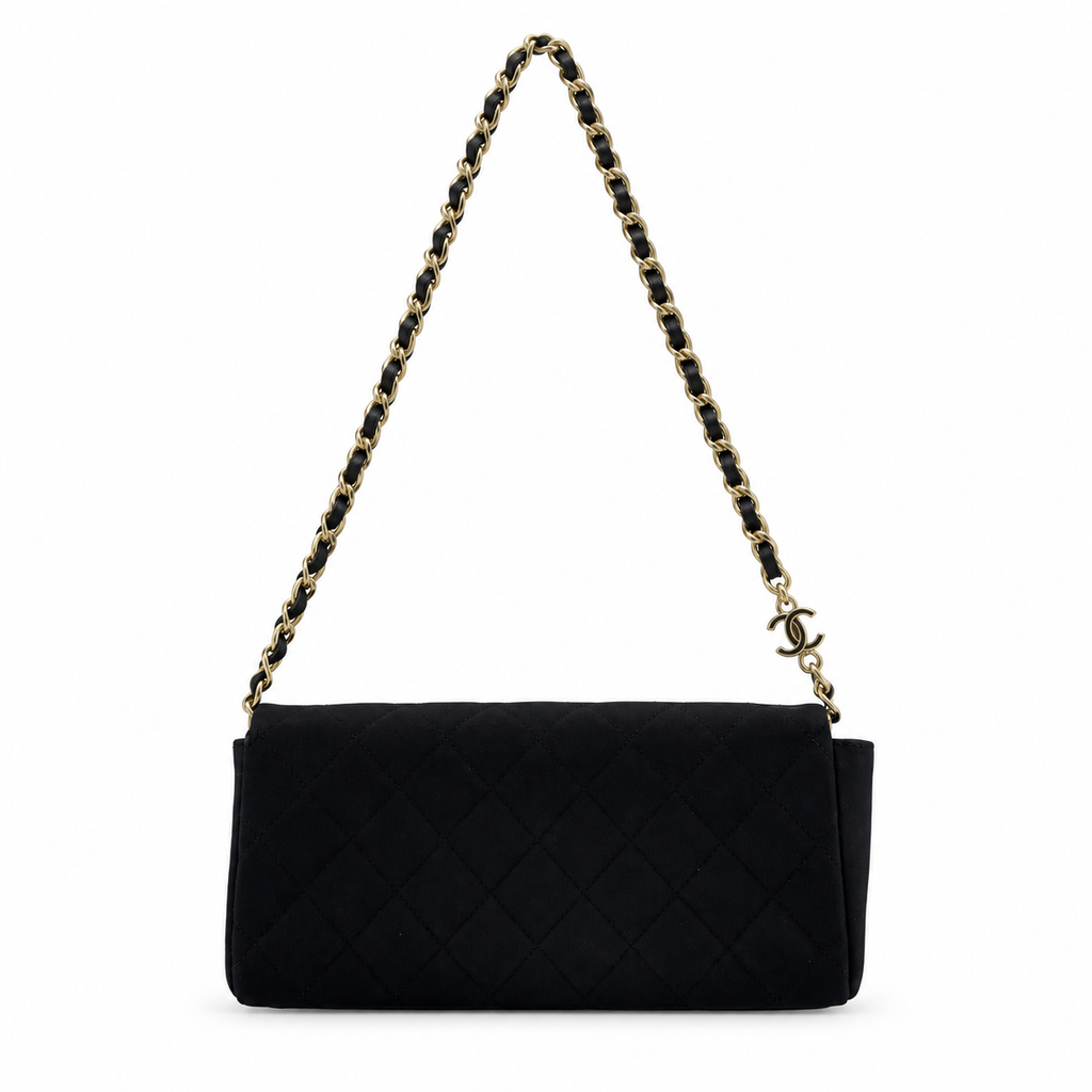 CHANEL Pearl Bijou Black Satin Rhinestone Embellished  Shoulder Bag Evening Bag 10XXXXXX