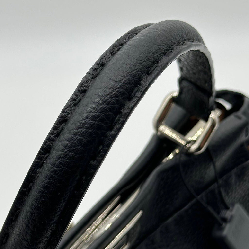 Fendi Peekaboo Regular Size Selleria Calfskin Leather 2WAY Handbag Shoulder Bag Black