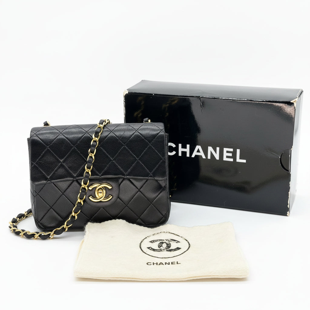 Chanel Matelasse Mini Chain Shoulder Bag Coco Mark Gold Hardware Black 0 Series