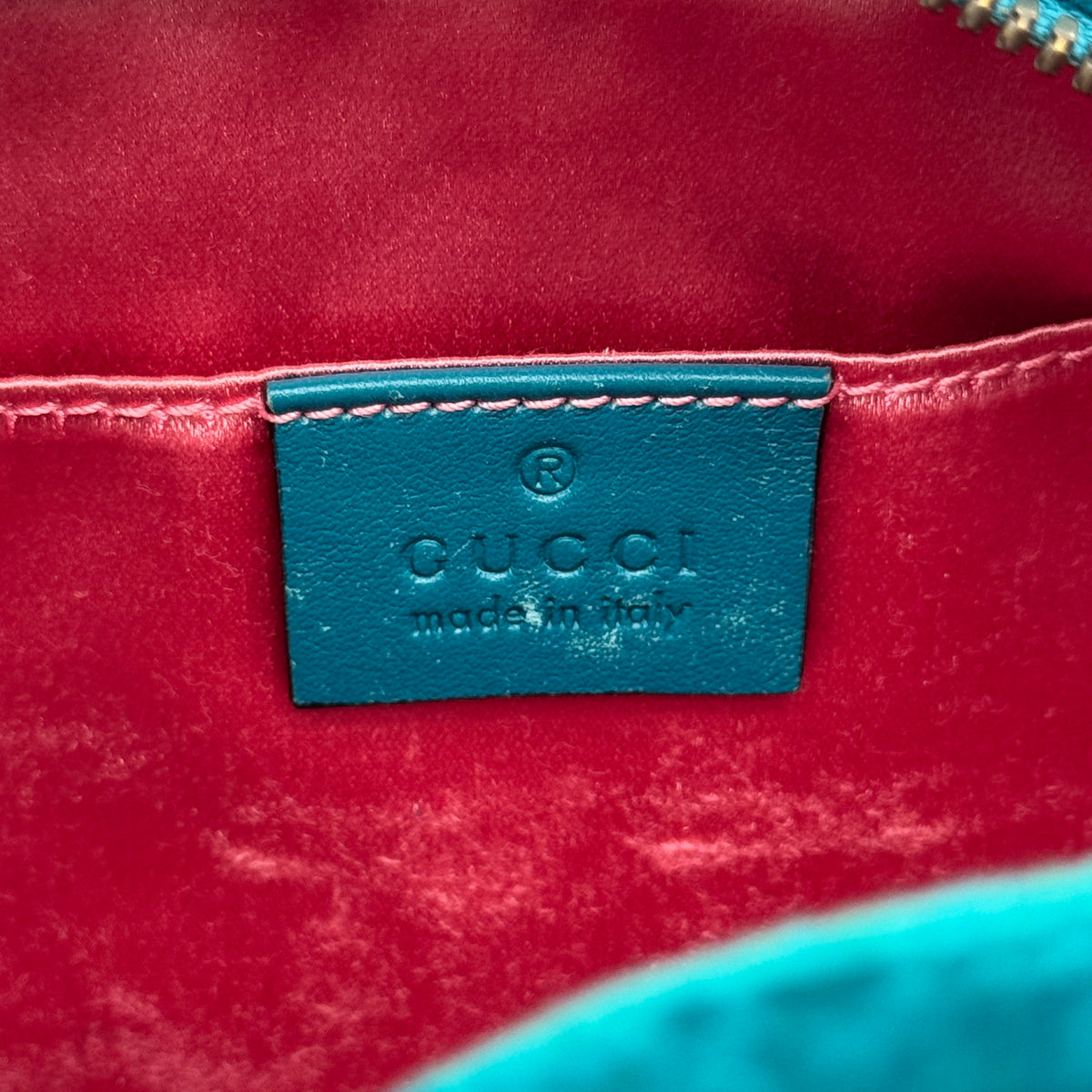 Gucci Quilted Velvet GG Marmont Small Teal Crossbody Bag
